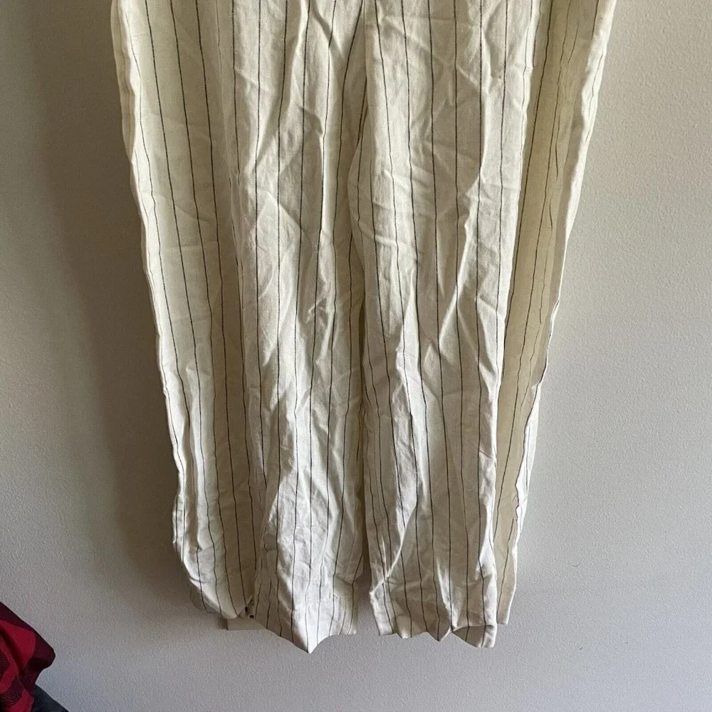 Zara Women S Ivory Striped Linen Blend Sleeveless Wide Leg Crop Jumpsuit NWT